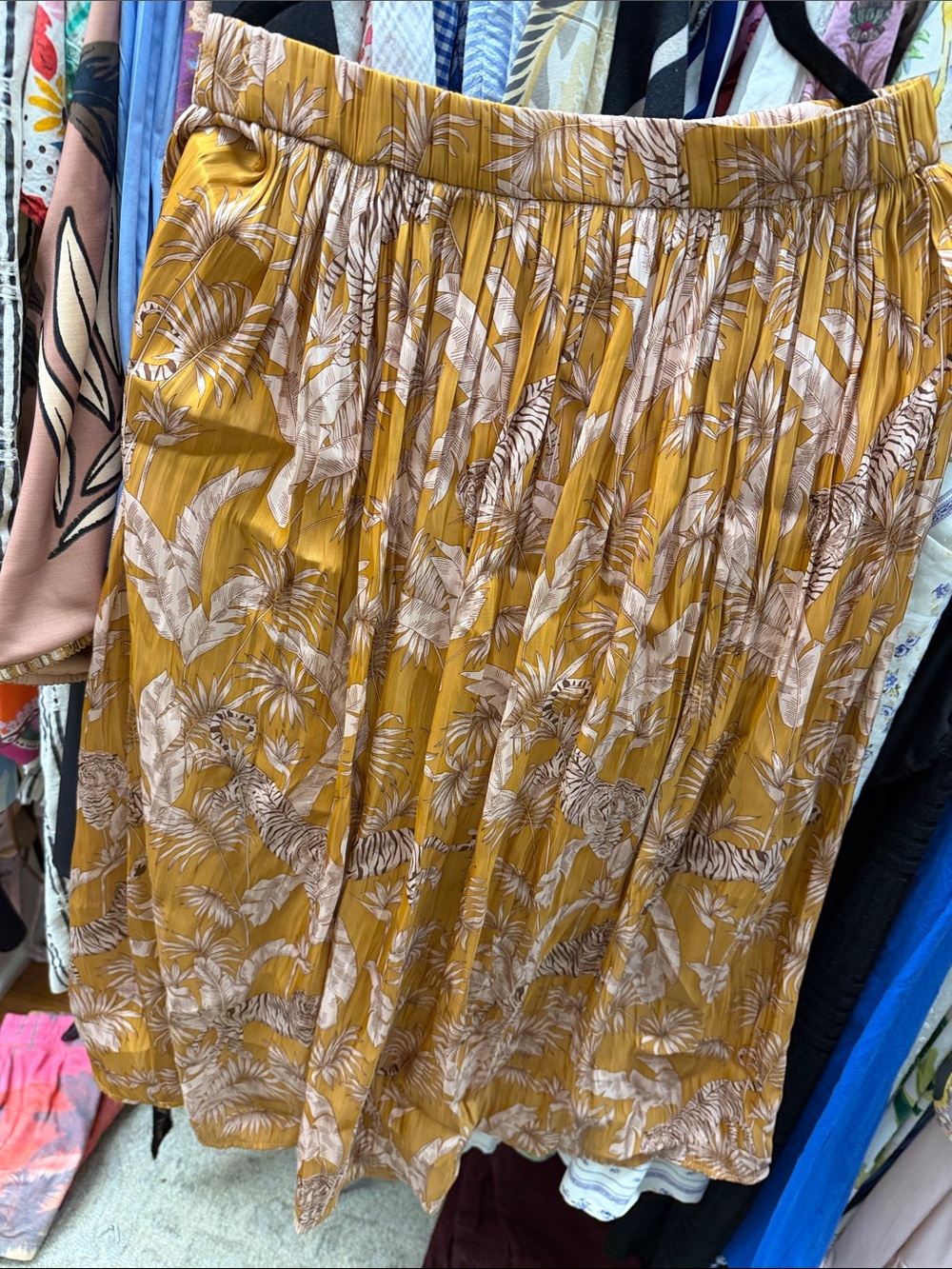 Bailey 44 Mustard and Cream Botanical Pleated Midi Skirt